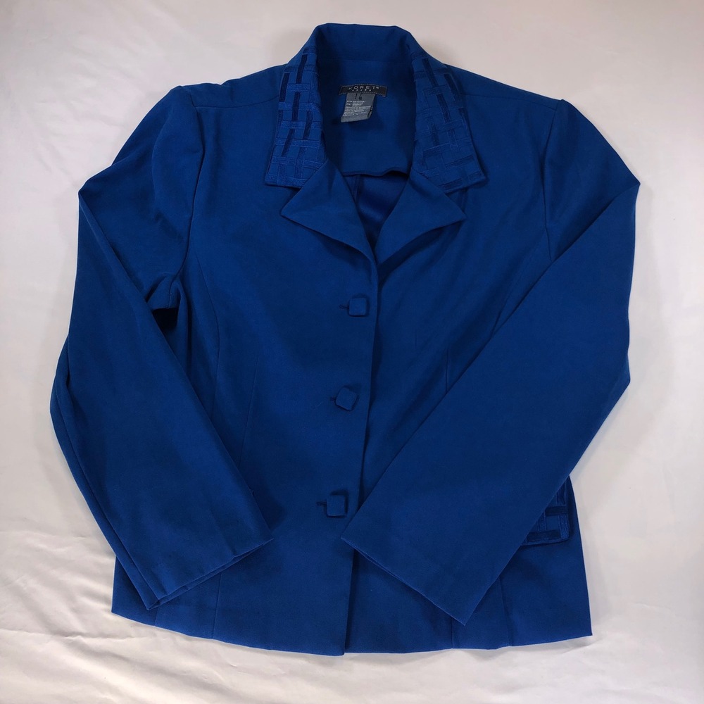 Koret Dress Royal Blue Embroidered Collar Button Front Blazer Jacket Size 16